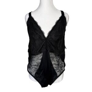 Auden Black Lace Teddy Bodysuit Women's Size 1X NWT Cami Criss Cross Back NEW